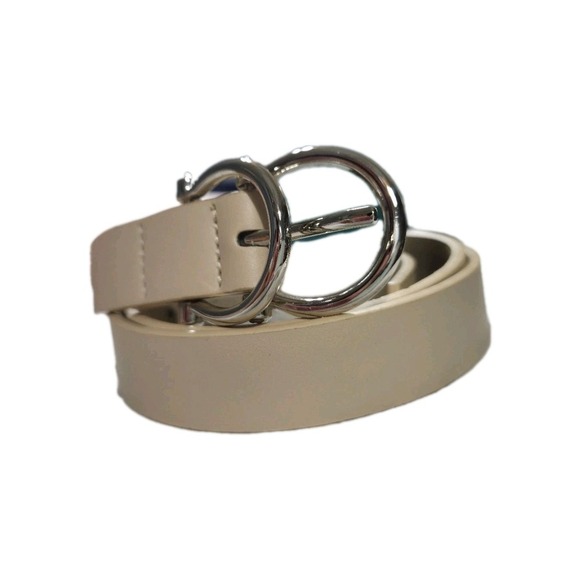 Vince Camuto Belt, Beige Cream Nude Silver Double Ring, Medium - Picture 2 of 5